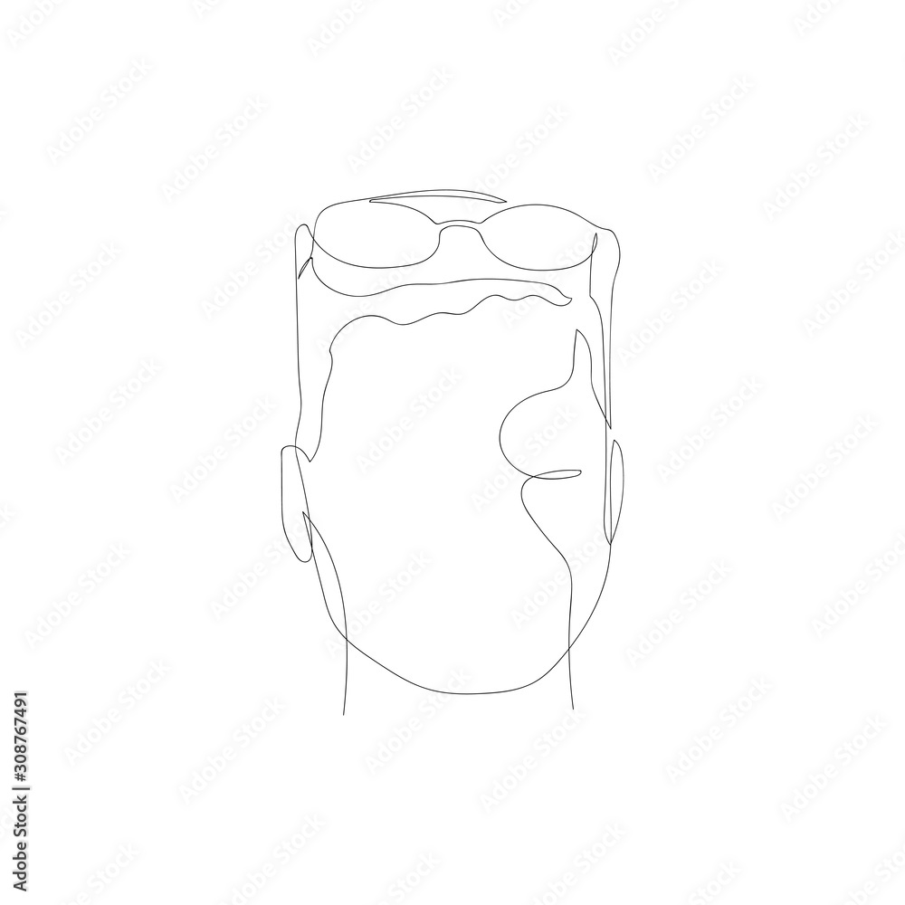 Continuous one line man with glasses. Vector illustration. Continuous one line man with glasses. Vector illustration.