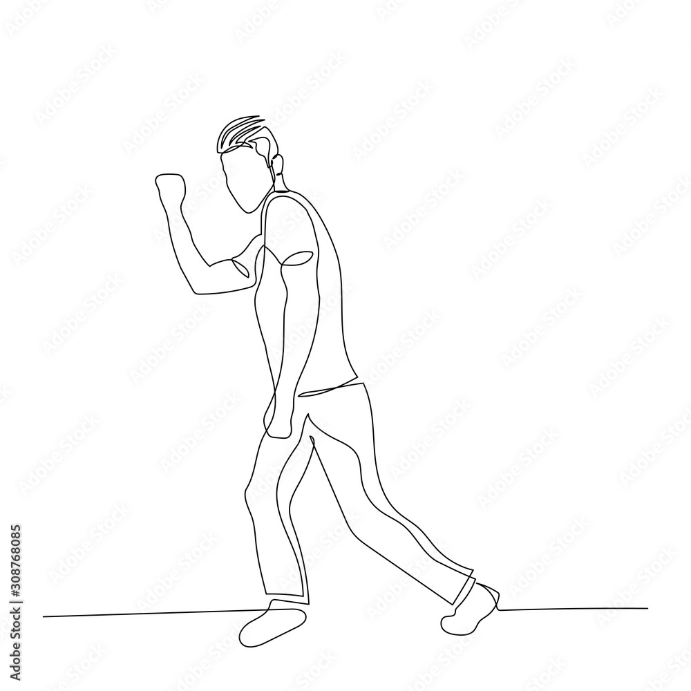 Continuous one line dancing man with fashion hairstyle in creative dance pose. Vector .