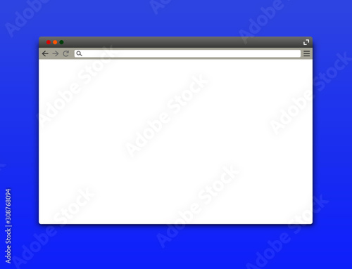 Browser window design template. Vector web url interface mock screen illustration. Desktop with internet document mockup website flat blank frame tab page elements