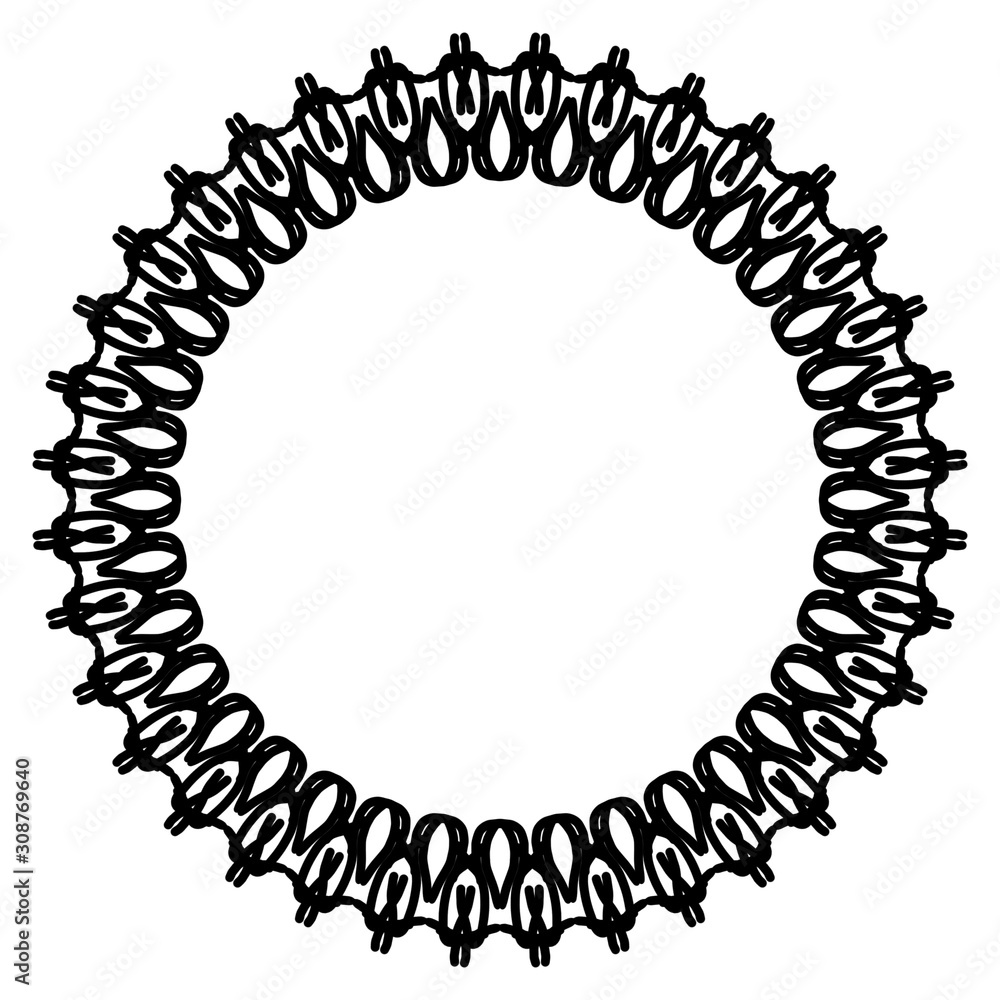 Obraz premium Rounded frame simple black white stamp put text decor vintage theme simple single. Part Art web sign lace icon style copy space blank empty card label badge Kite rays oval wave curl shape swirl lines