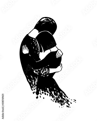 Parting. lovers hug. Vector illustration