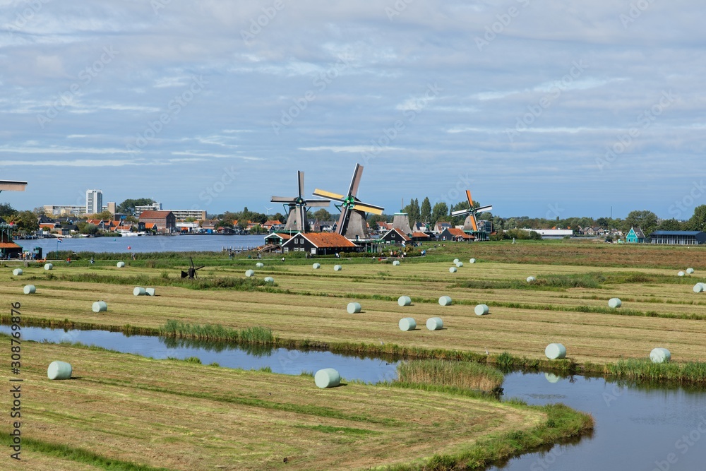 Fototapeta premium Dutch windmills in Netherlands closeup footage