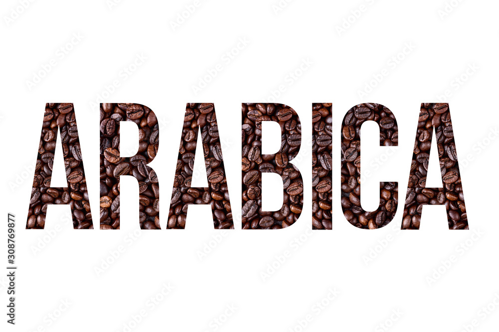Stencil word ARABICA on textured background of coffee Stencil word ARABICA on textured background of coffee