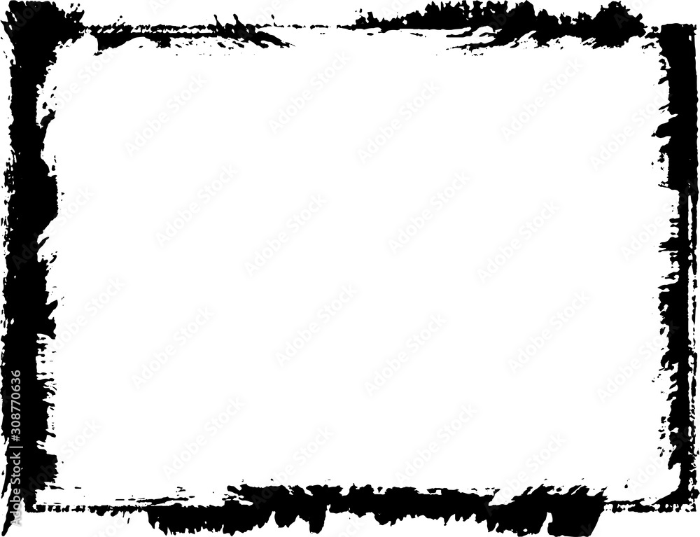 Black frame hand drawn on white background. Paint strokes with a dry brush Black frame hand drawn on white background. Paint strokes with a dry brush