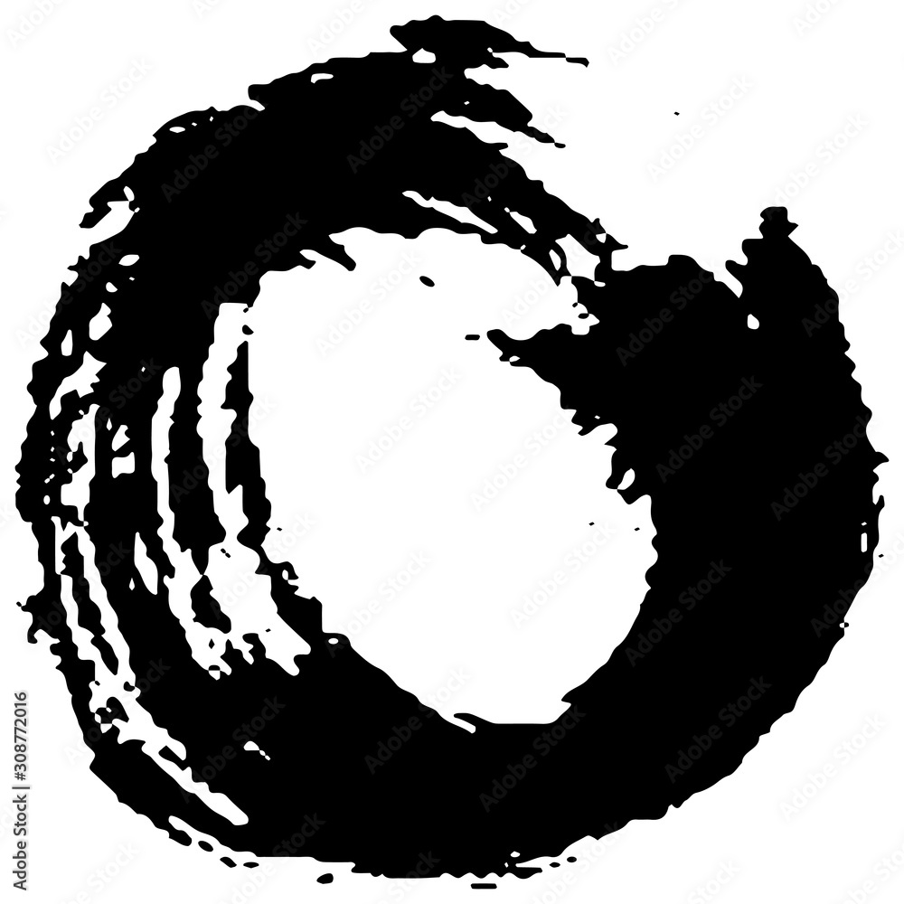 Brushstroke in a circle with black paint isolated on a white background