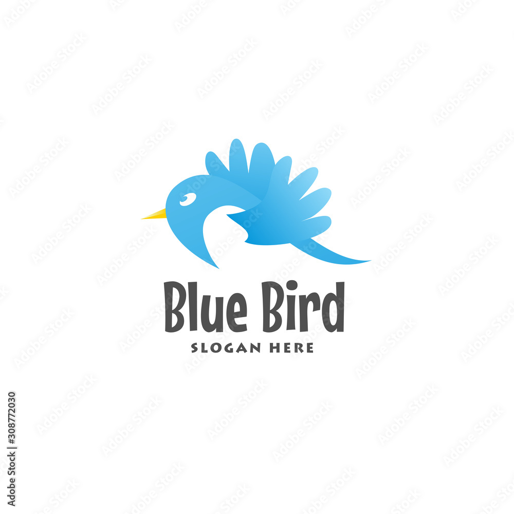 Fototapeta premium Blue Bird Logo Design, Cute Bird Illustration