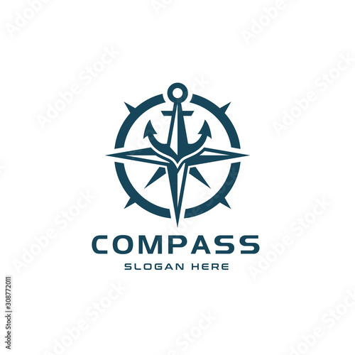 Compass Logo Design with Blue Anchor on Top