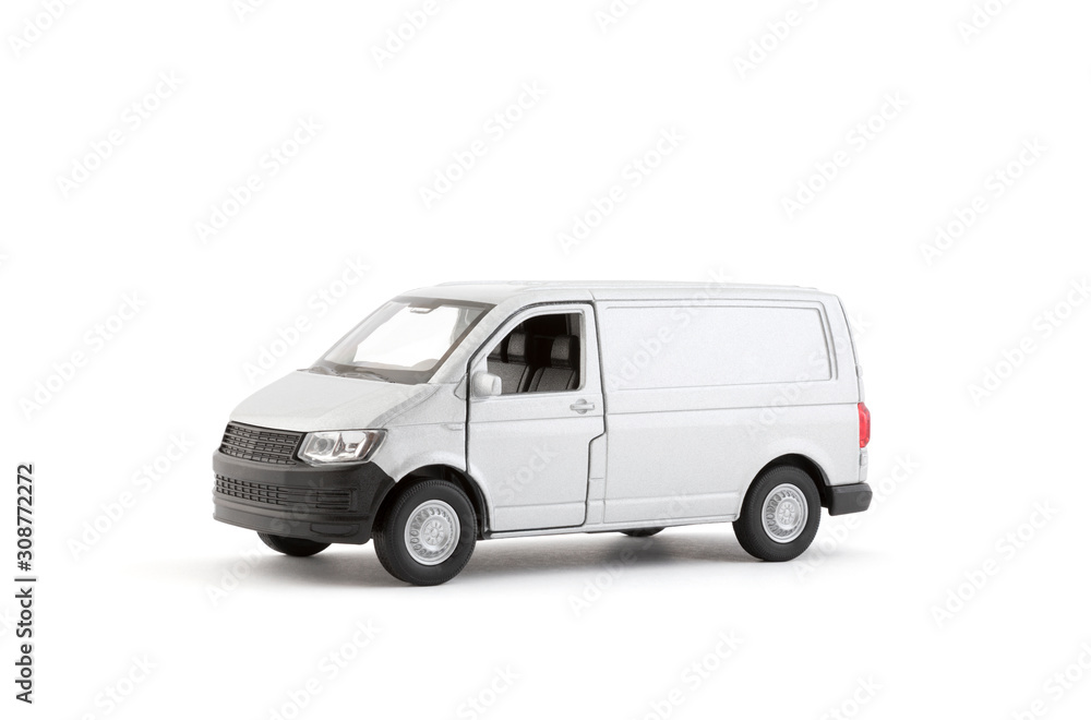 Transport silver van car on white background with clipping path