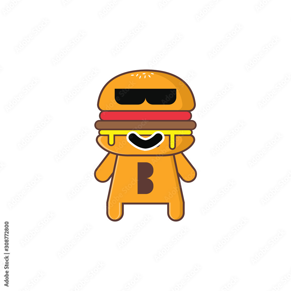 Burger character vector illustration design suitable for logos, icons and mascots