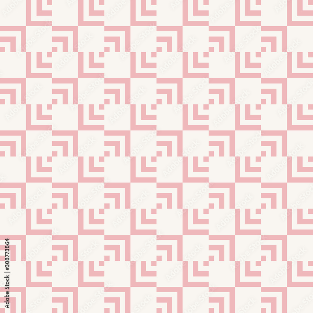 Vector geometric seamless pattern with squares, tiles, lines, rectangles, grid. Subtle abstract pink and white graphic texture. Simple minimal background. Cute repeat design for decor, cloth, textile Vector geometric seamless pattern with squares, tiles, lines, rectangles, grid. Subtle abstract pink and white graphic texture. Simple minimal background. Cute repeat design for decor, cloth, textile