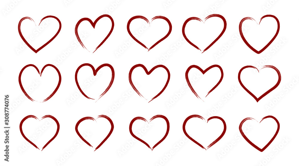 Red hand drawn grunge ink hearts. Vector love heart set for greeting card, wedding invitation, poster, Valentine's day postcard isolated on white background. Line hearts design template Red hand drawn grunge ink hearts. Vector love heart set for greeting card, wedding invitation, poster, Valentine's day postcard isolated on white background. Line hearts design template