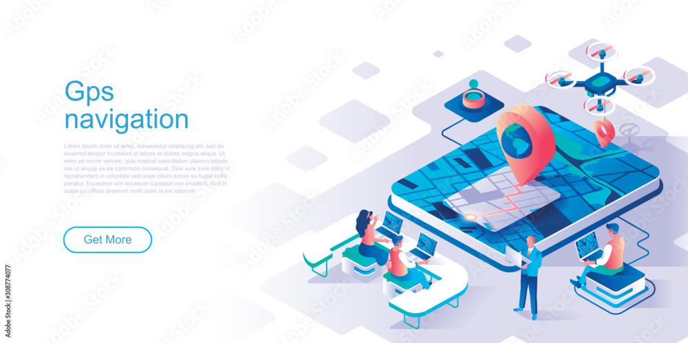 GPS navigation landing page vector template. City map with pointer website  header UI layout with isometric illustration. Tracking path, finding  location web banner isometry concept Stock Vector | Adobe Stock