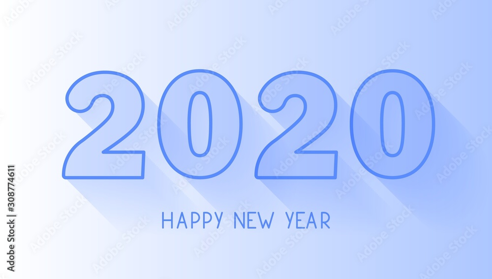 Happy new year 2020 line numbers with shadow on blue background. New year greeting card. Editable stroke Happy new year 2020 line numbers with shadow on blue background. New year greeting card. Editable stroke