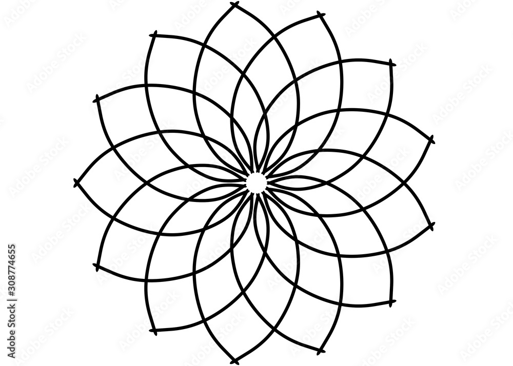 Fototapeta premium New ink Abstract circle pattern mandala flower floral petal stack. zentangl spirograph modern circular pattern geometric tribal lace motif black white. single art mehendi. Digital textile frame stamp