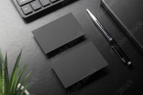 Business cards blank. Mockup on color background. Flat Lay. copy space for text photo