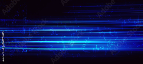 Abstract motion glowing light trails with fractal on the dark background