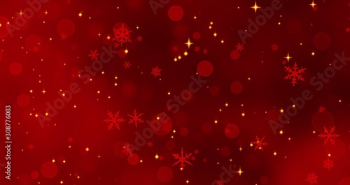 Red snowflakes and bokeh lights on the red Merry Christmas background. 3D rendering