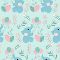 Wandcirkels Dieren met ballon patronen Babyolifantje tussen bloemen patroon  © Andreea Eremia 
