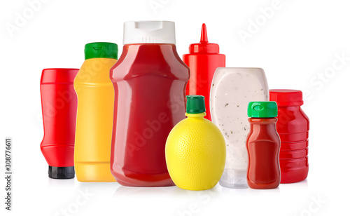 Φωτογραφία sauces in plastic bottles