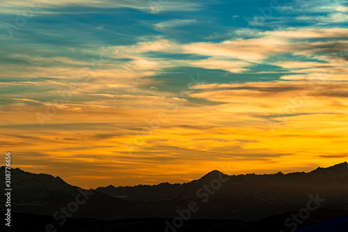 Sunset sky with beautiful orange and pink and blue colors  background