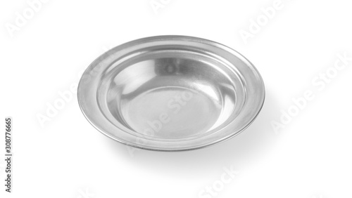 Stainless plate on white background.