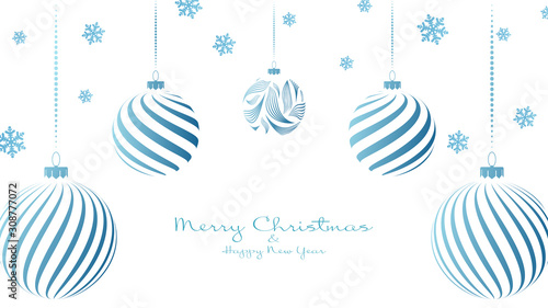 Christmas vector background with balls and flying snowflakes.