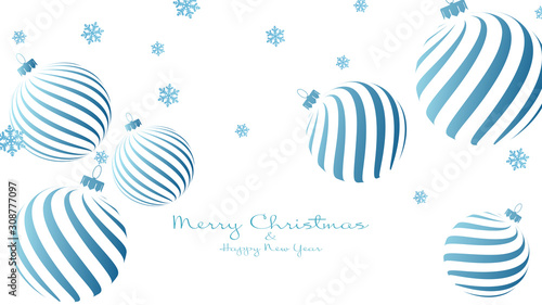 Christmas vector background with balls and flying snowflakes.