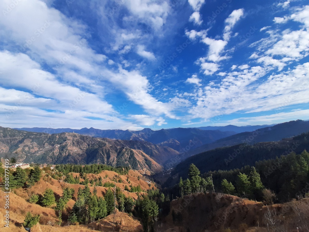 Fototapeta premium view of mountains and blue sky