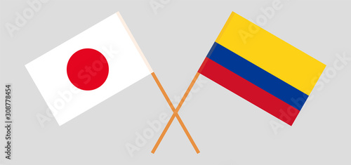 Crossed flags of Colombia and Japan. Official colors