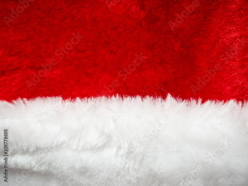 Close-up of Santa Claus Christmas hat, red and white color. Can be used as a template