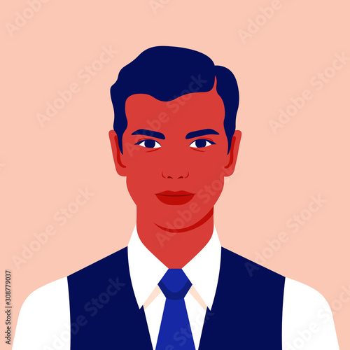 Portrait of a businessman. Avatar of a young man for social network. Colorful portrait. Manager. Vector flat illustration