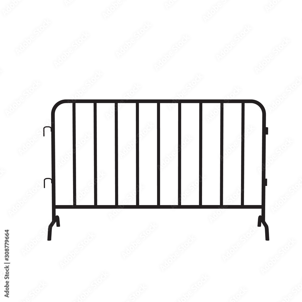 Urban portable steel barrier. Black silhouette of a barrier fence on a white background. Urban portable steel barrier. Black silhouette of a barrier fence on a white background.
