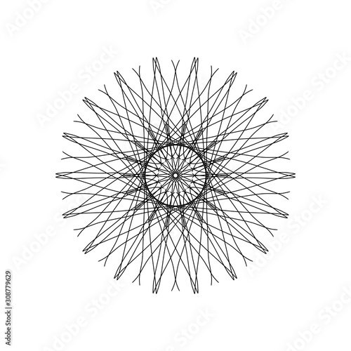 New ink Abstract circle pattern mandala flower floral petal stack. zentangl spirograph modern circular pattern geometric tribal lace motif black white. single art mehendi. Digital textile frame stamp