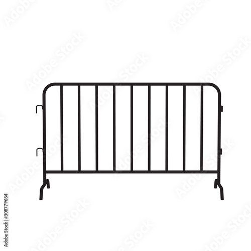 Urban portable steel barrier. Black silhouette of a barrier fence on a white background.
