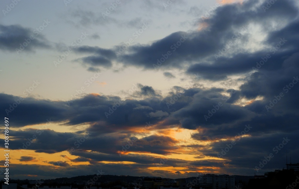 picturesque landscape of cloudy sky at evening