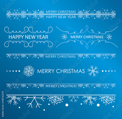 decorative white design elements with snowflakes for christmas holidays - vector set