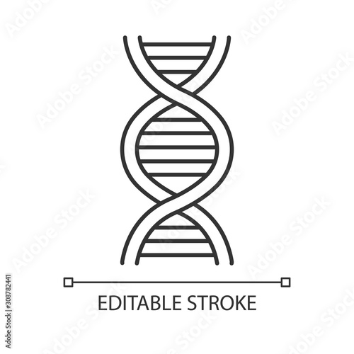 DNA helix linear icon. Deoxyribonucleic, nucleic acid structure. Chromosome. Molecular biology. Genetic code. Thin line illustration. Contour symbol. Vector isolated outline drawing. Editable stroke