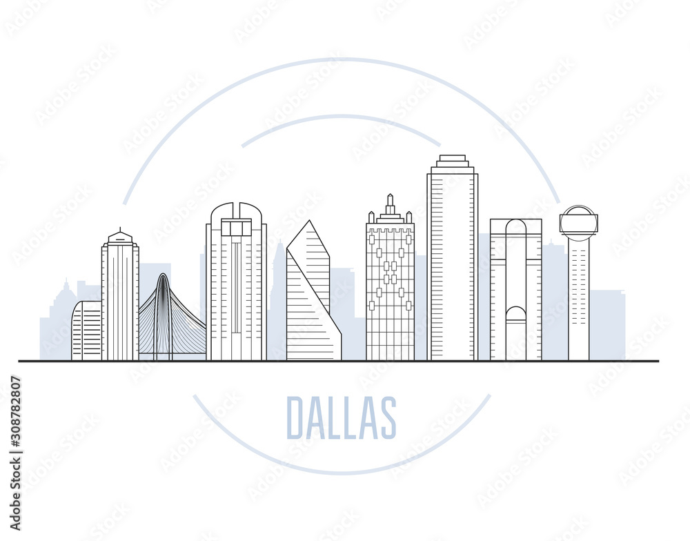 Dallas cityscape with main landmarks of Dallas, Texas - city skyline