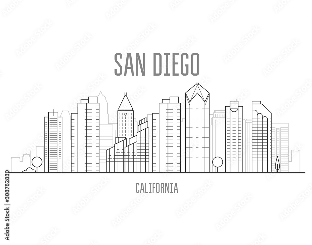 San Diego cityscape with skyscrapers and landmarks of San Diego, city skyline