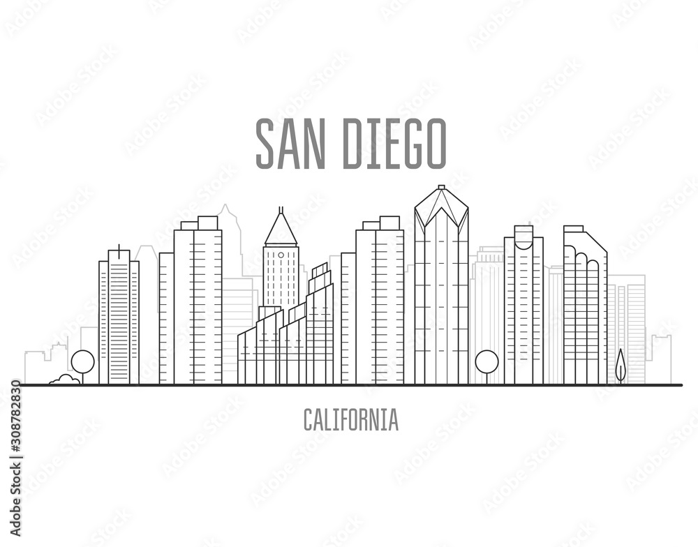 Fototapeta premium San Diego cityscape with skyscrapers and landmarks of San Diego, city skyline