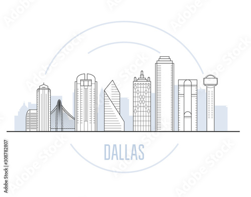 Dallas cityscape with main landmarks of Dallas, Texas - city skyline