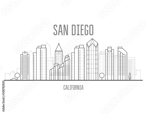 San Diego cityscape with skyscrapers and landmarks of San Diego, city skyline