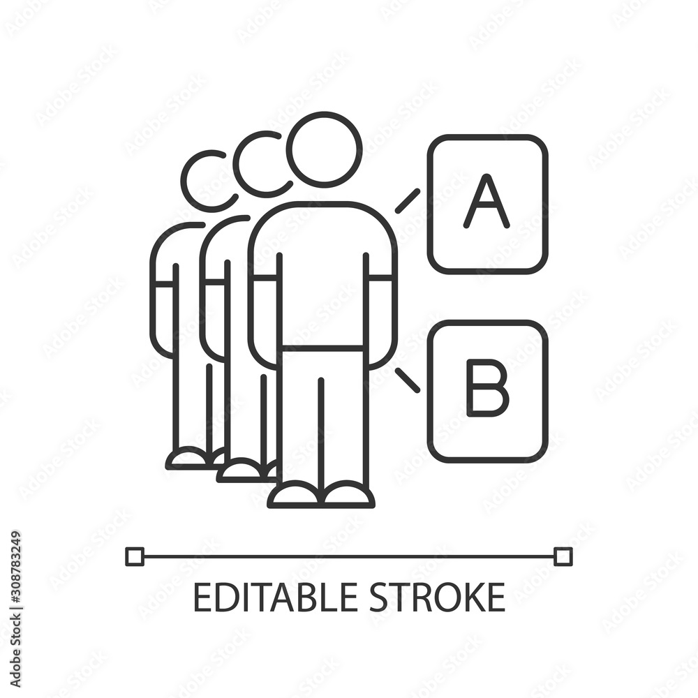 Mass survey linear icon. Focus group. People choose answer. Public opinion evaluation. Voting. Checklist. Thin line illustration. Contour symbol. Vector isolated outline drawing. Editable stroke Mass survey linear icon. Focus group. People choose answer. Public opinion evaluation. Voting. Checklist. Thin line illustration. Contour symbol. Vector isolated outline drawing. Editable stroke