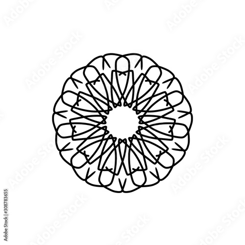 New ink Abstract circle pattern mandala flower floral petal stack. zentangl spirograph modern circular pattern geometric tribal lace motif black white. single art mehendi. Digital textile frame stamp