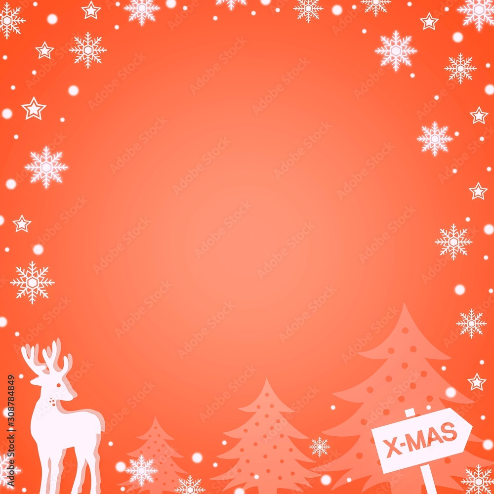 orange christmas background with snowflakes and reindeer and place for message orange christmas background with snowflakes and reindeer and place for message