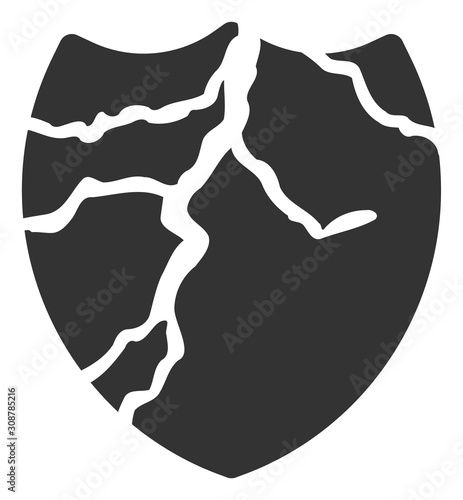 Corrupted shield vector icon. Flat Corrupted shield pictogram is isolated on a white background.