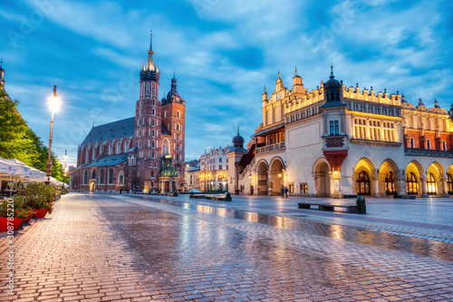 St. Mary's Basilica on the Krakow Main Square at Dusk, Krakow photo