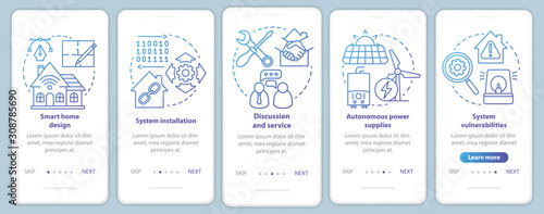Smart home onboarding mobile app page screen vector template. Home automation system design and service. Walkthrough website steps with linear illustrations. UX, UI, GUI smartphone interface concept
