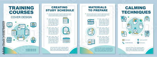 University entrance brochure template. Study schedule, materials. Flyer, booklet, leaflet print, cover design with linear icons. Vector page layouts for magazines, annual reports, advertising posters