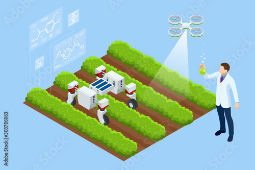 Isometric concept of laboratory exploring new methods of plant breeding and agricultural genetics. Vegetable hydroponic system, agriculture in the greenhouse organic for health food